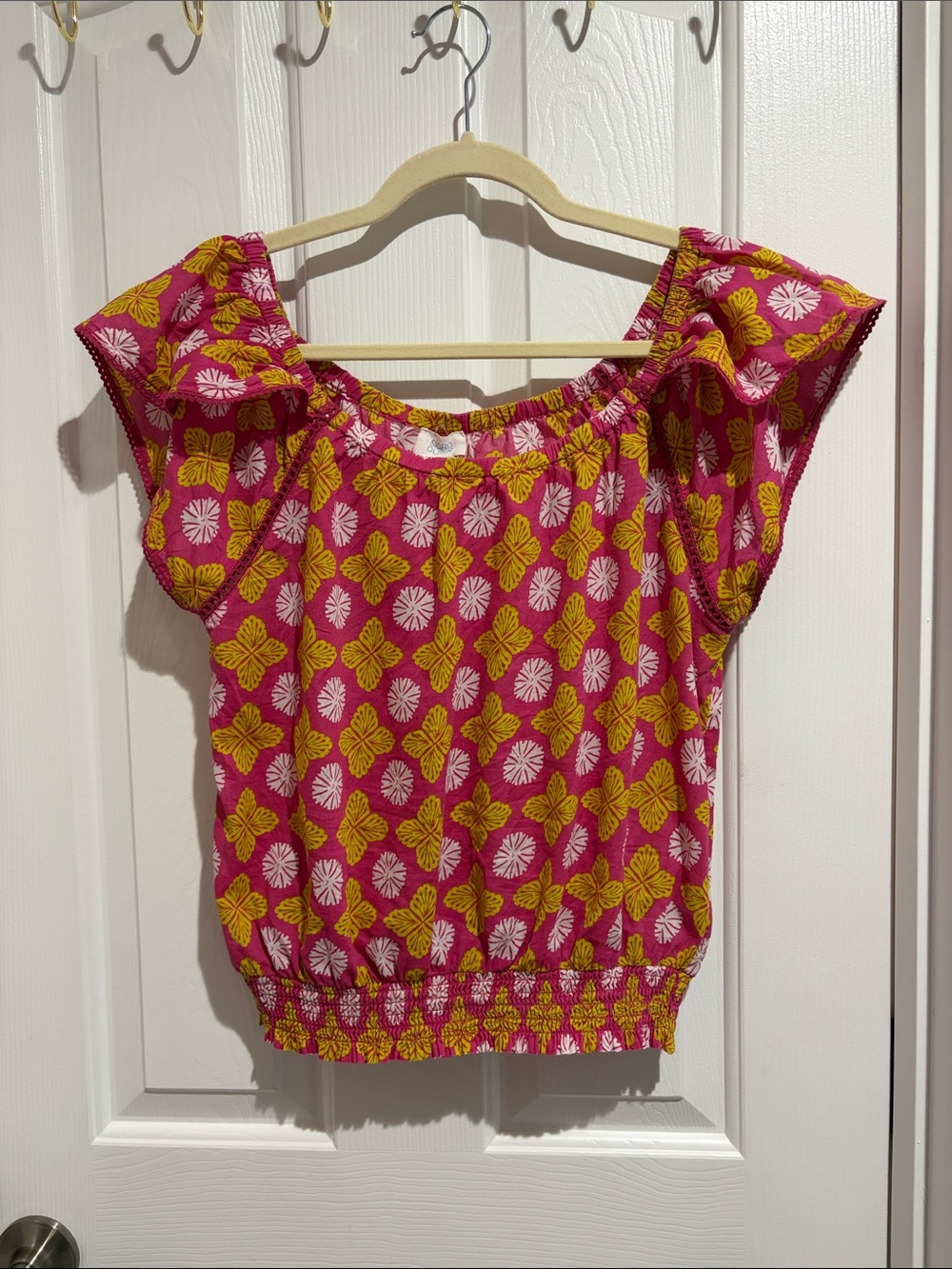 Sigrid Olsen Pink Floral Elastic-Hem Blouse